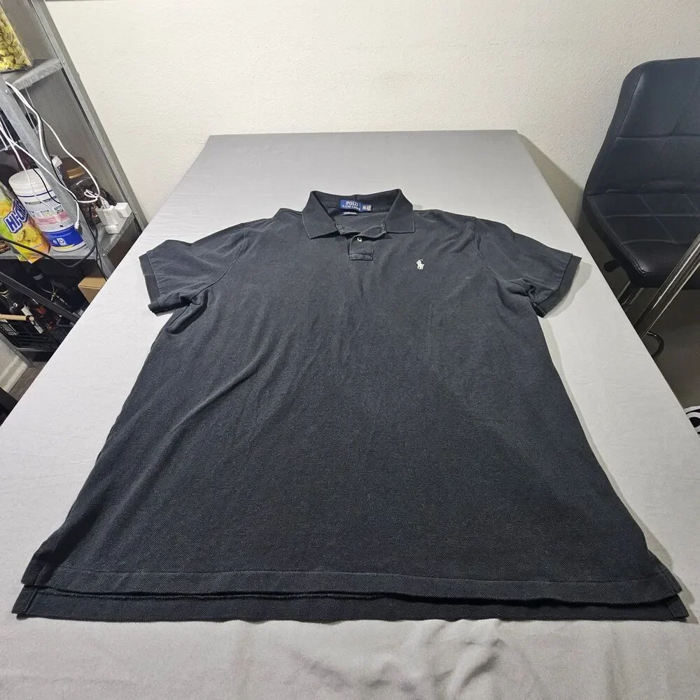 Polo Ralph Lauren Shirt Mens XXL Custom Slim Fit Black Pique Polo White Pony